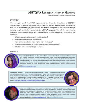 "LGBTQIA+ Representation in Gaming" - Gamehole Con, October 2022